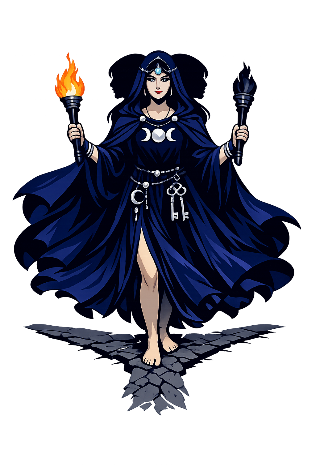Hekate - Triple Goddess of Magic, bearing twin torches