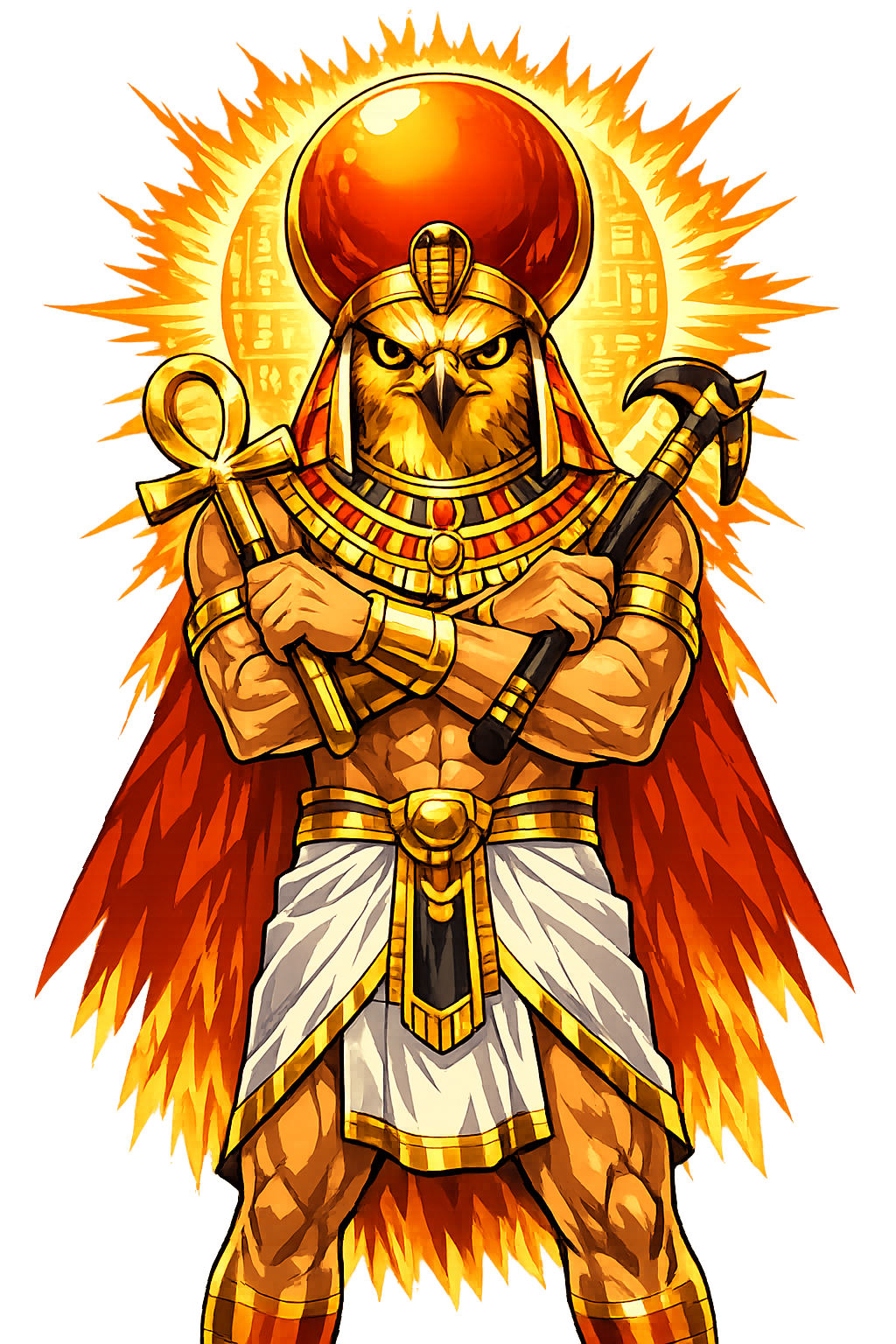 Rꜥ — The Egyptian Sun God, falcon-headed, bearing the solar disk